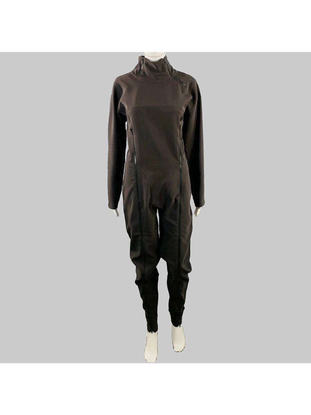 ISSEY MIYAKE Size M Black Polyester Blend High Neck Zip Up Jumpsuit